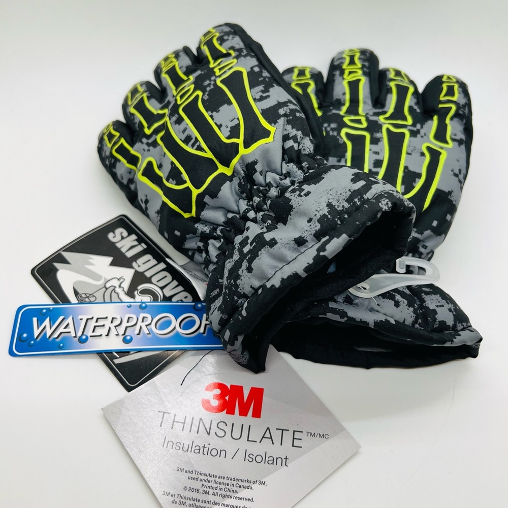 NWT Kids Ski Gloves 3M Thinsulate Waterproof Bone Design Size 4-7